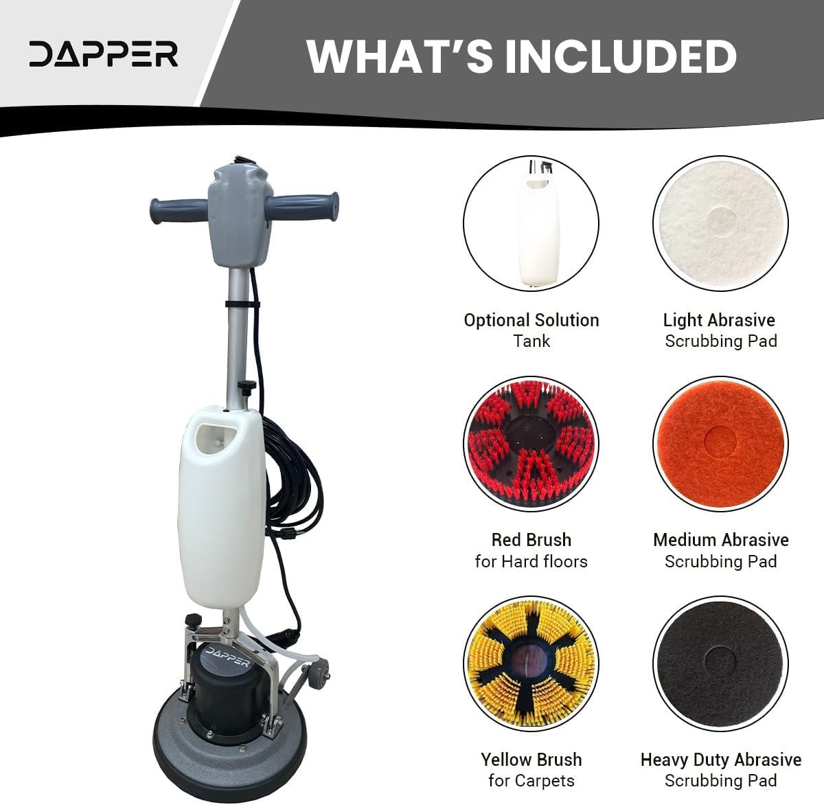 13" Heavy-duty Multi-Functional Floor Buffer Polisher Machine - Clean, Buff, Scrubb and Polish with Ease! Ideal for Carpets Too! Includes Optional Solution Tank, 2 Brushes and 3 Scouring Pads