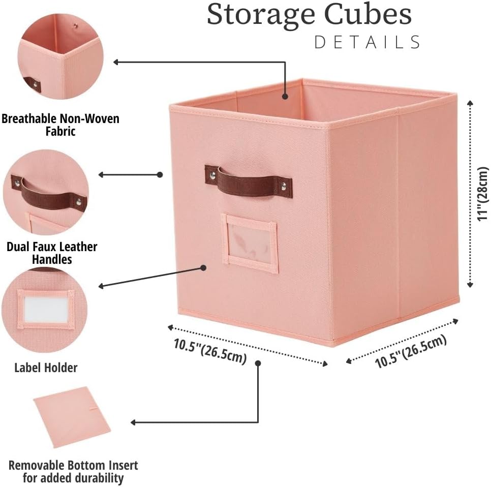 DECOMOMO Storage Bins, Cube Storage Bin with Labels, Fabric Storage Cubes for Shelves (10.5" x 11" / 6pcs, Rainbow)