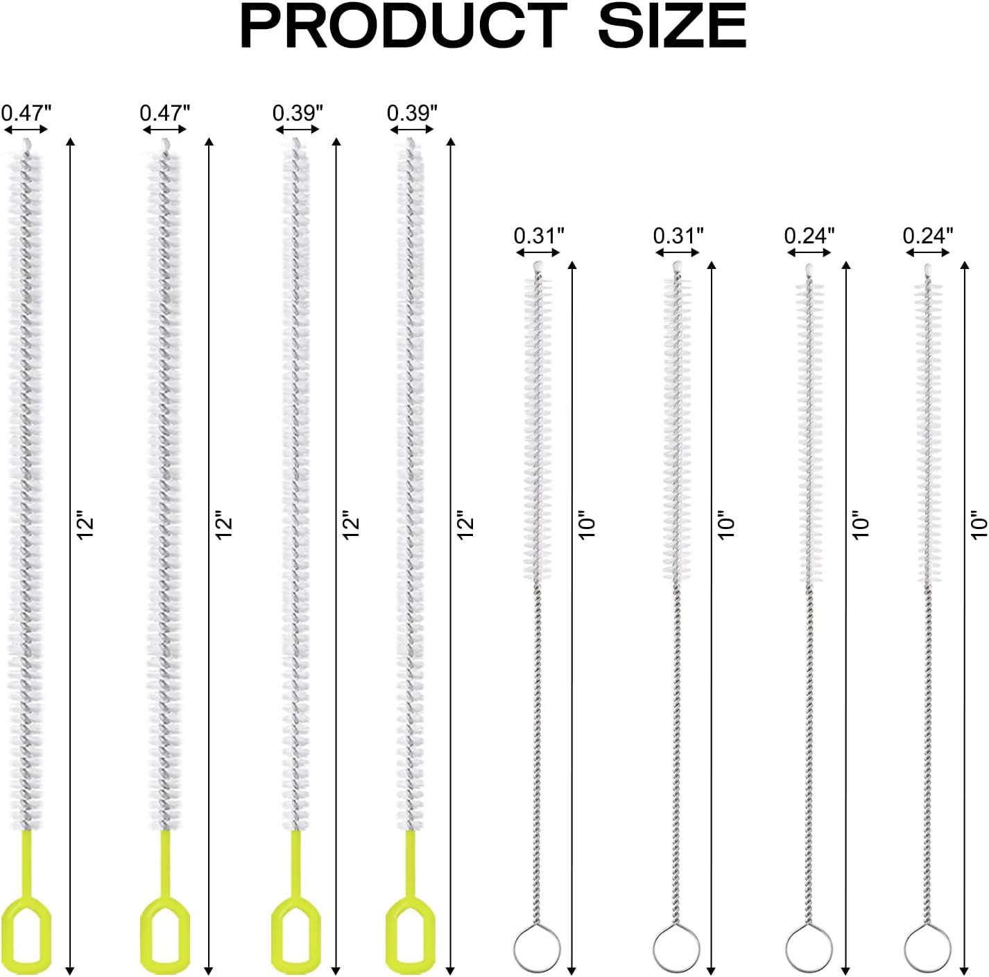 8-Piece Straw Cleaner Brush Set for Cleaning Straws - (4-Size) Extra Long Nylon Pipe Cleaners, Reusable Straw Cleaning Brush for Stanley Tumbler, Sippy Cup, Baby Bottle and Tubes (Type A)