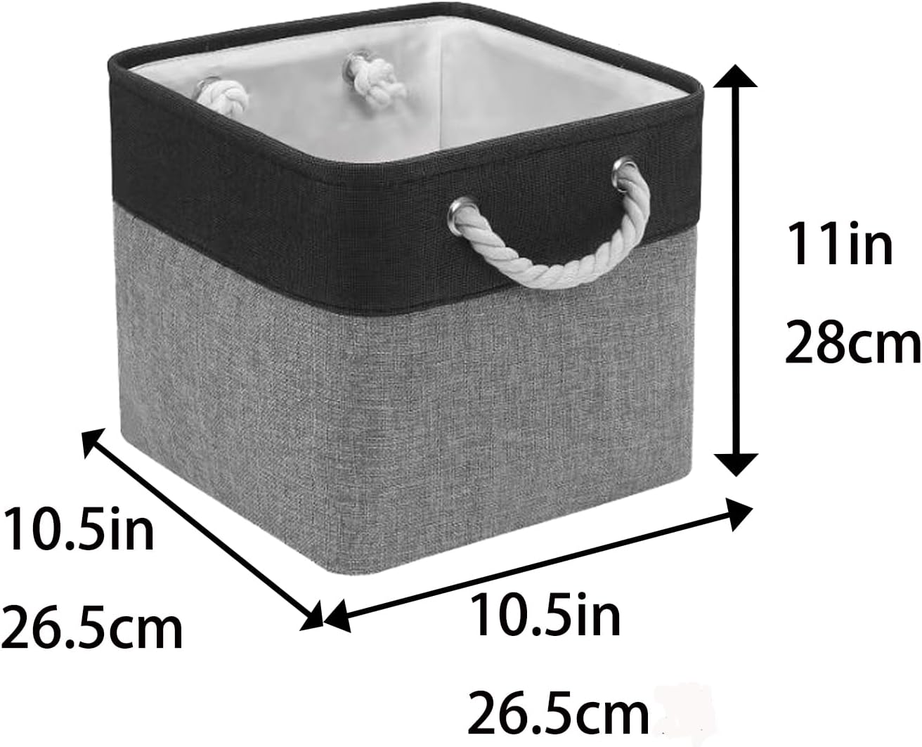 Cube Storage Bins, Collapsible Fabric Cube Storage Bin, 11 Inch Cube Storage Bins with Handles, Foldable Storage Cubes (Black/Gray, 6Pack)