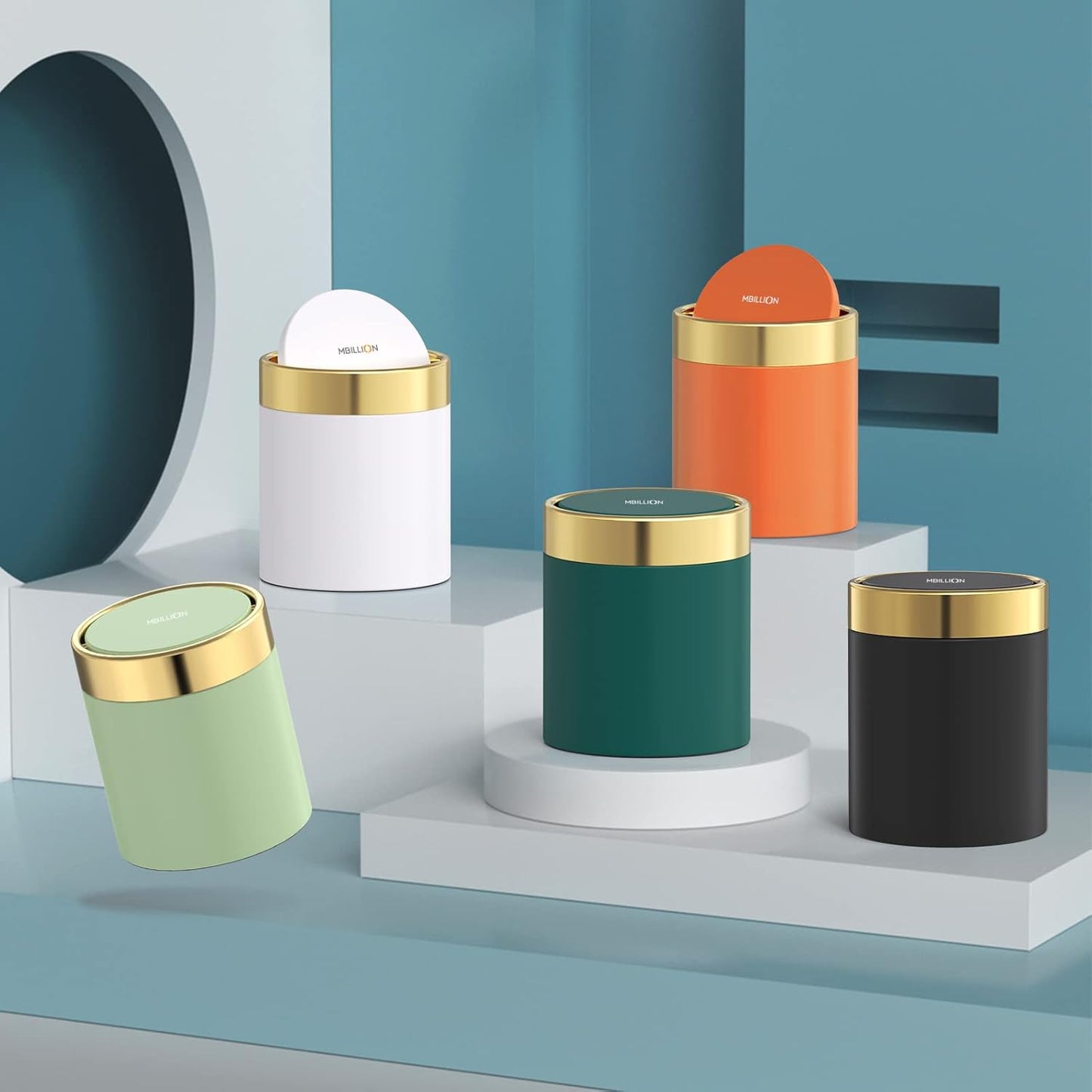 Mini Trash Can with Lid, Desktop Small Trash Can Recycling Bin Cute Metal Garbage Can for Tabletop Countertop Use,Stainless Steel 0.4Gal/1.5L Waste Bin for Office Parlor Car Bedroom,Light Green