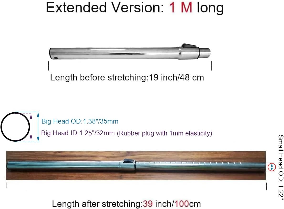 Eagles 1-1/4" Extension Wands Vacuum Cleaner Accessories, 32mm Vacuum Hose Chrome Wand Pipe Extent to 39 inch (Hose)- Extended Version