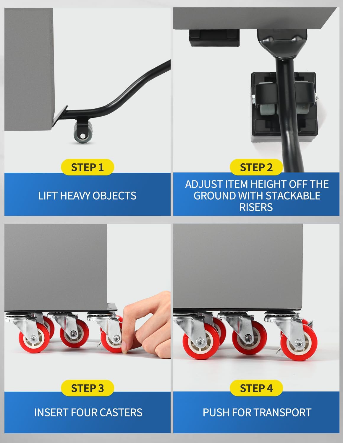 Heavy Duty Industrial Furniture Movers with Wheels, Dolly, Lifter, Sliders, 5 Rollers Casters Cart, Black, 1200 lb Capacity