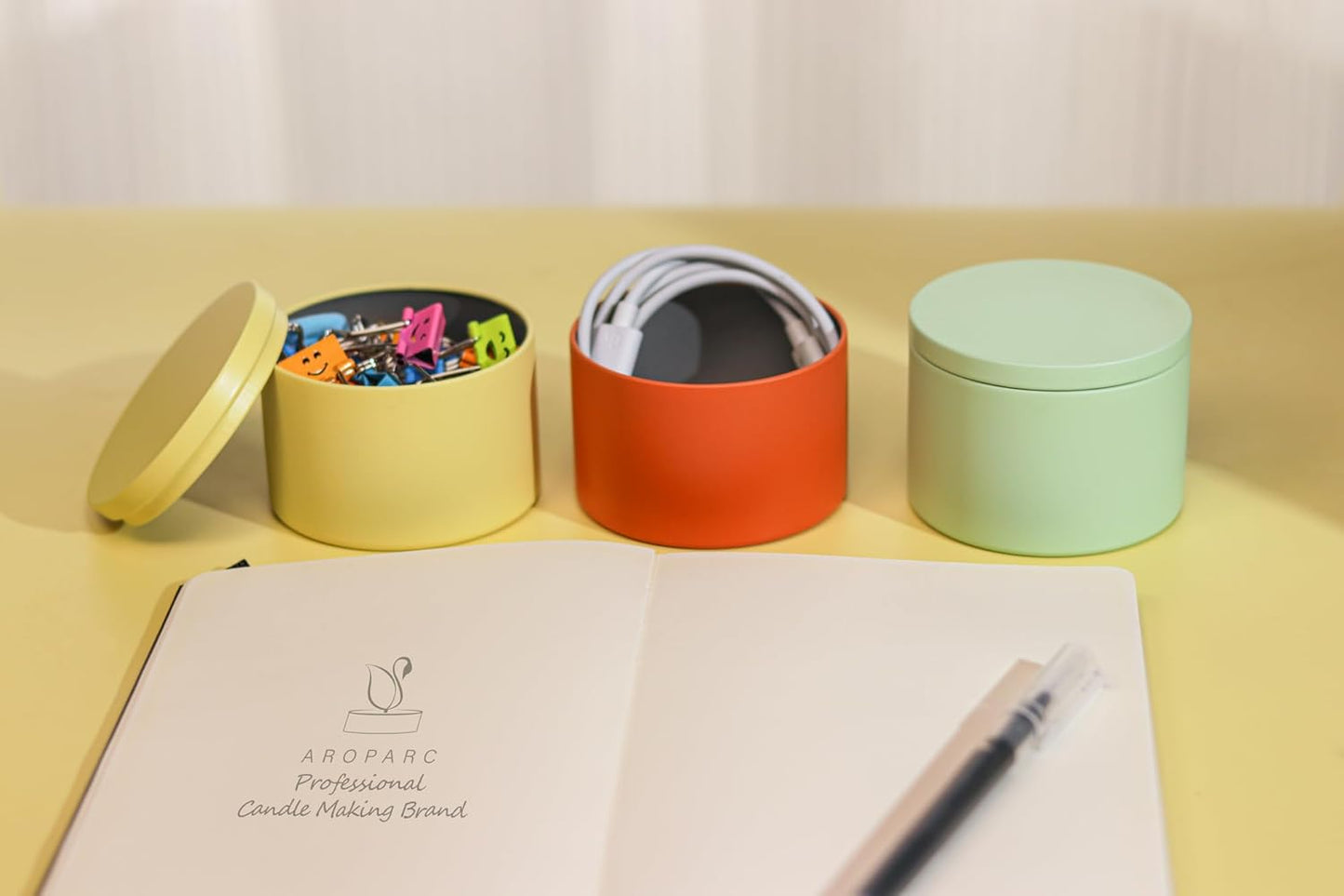 Aroparc Candle Tins with Lids, 3 Wicks Candle Containers 12 Pack 14oz/420ml Seamless Bulk Candle Containers for Candle Making Supplies Wholesale Empty Candle Jars - Lemon