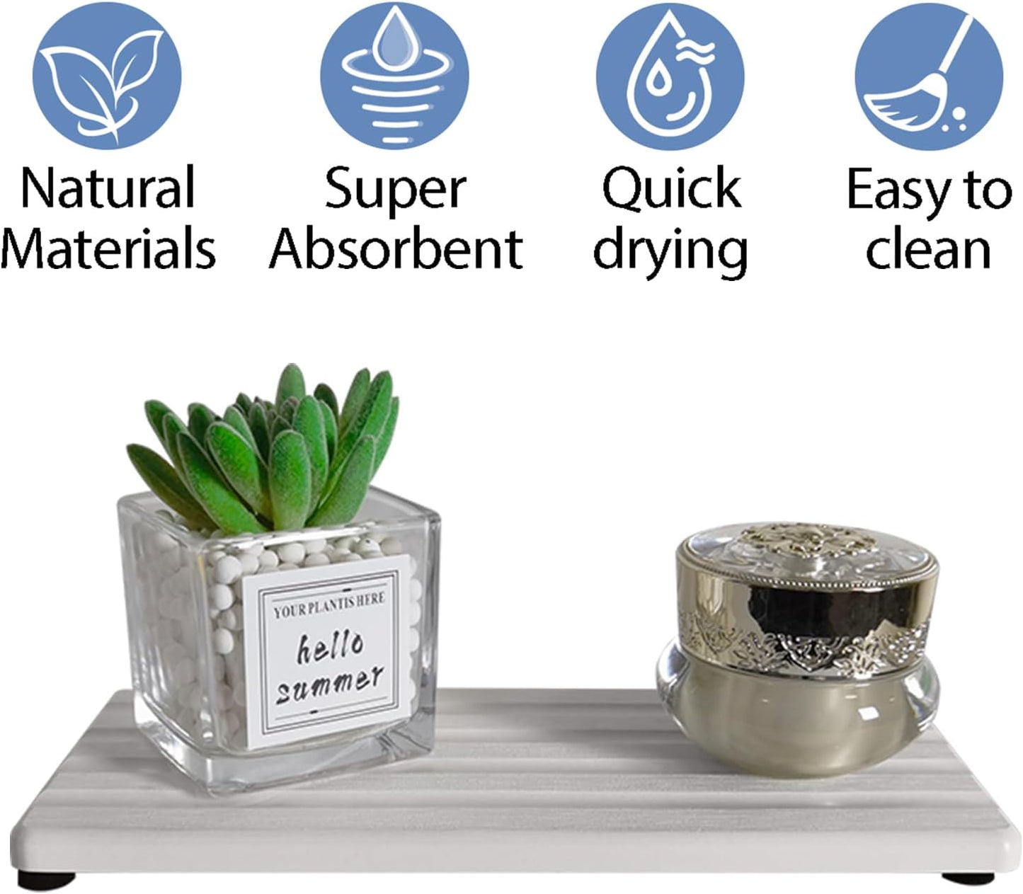 2 PCS Water Absorbing Stone Trays for Bathroom Sink & Kitchen Counter, Fast-Drying Diatomite Sink Caddy, Vanity Tray, Hand Soap Holder with Anti-Skid Feet (White, 7.9" x 4"/20 x 10cm)