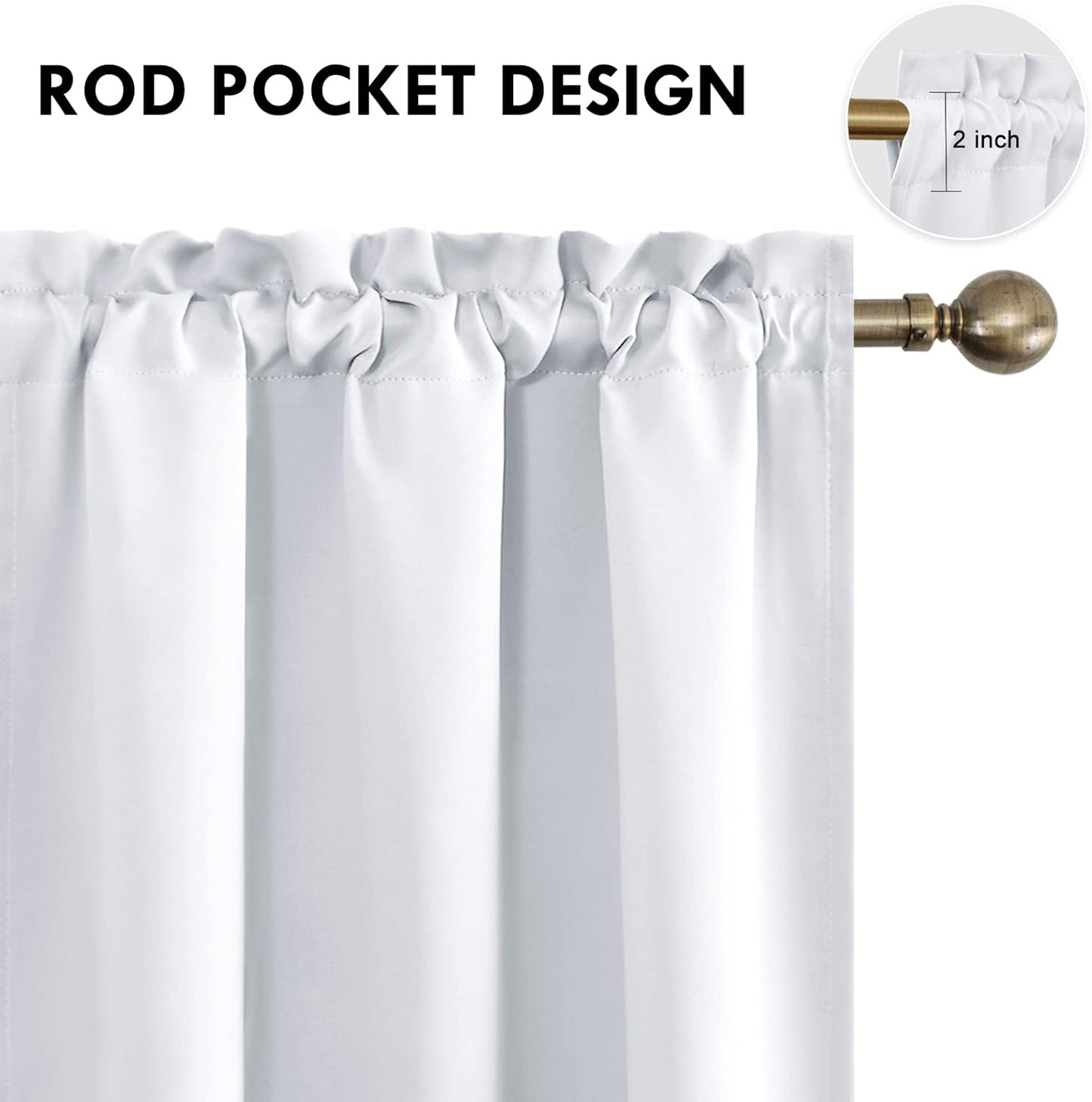 DWCN Blackout Curtains Thermal Insulated Energy Saving Bedroom and Kitchen Curtains Window Treatments, W 38 x L 45 Inch, Set of 2 Greyish White Rod Pocket Drapes