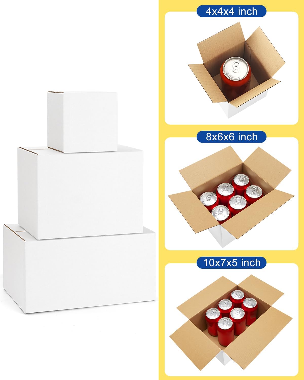 Assorted-Sizes-Shipping-Boxes-45-Pack: 4x4x4 & 8x6x6 & 10x7x5 Small-Shipping-Boxes-Mailers, White Corrugated-Cardboard-Boxes-for-Packing-Small-Business Mailing