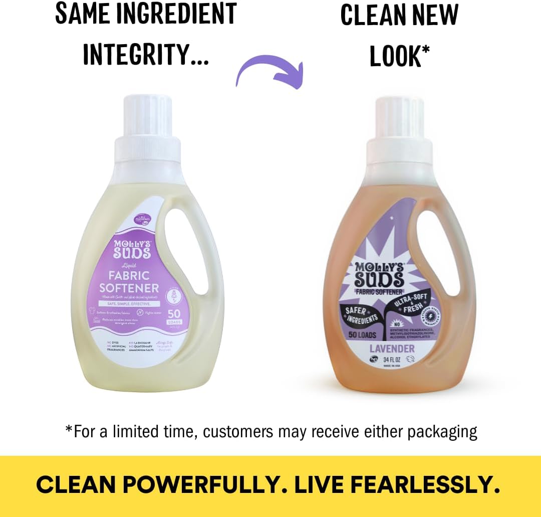 Molly’s Suds Fabric Softener Liquid for Sensitive Skin | Vinegar-Powered, Infused with Essential Oils | Fights Static, Reduces Wrinkles, Deodorizes | Lavender, 50 Loads
