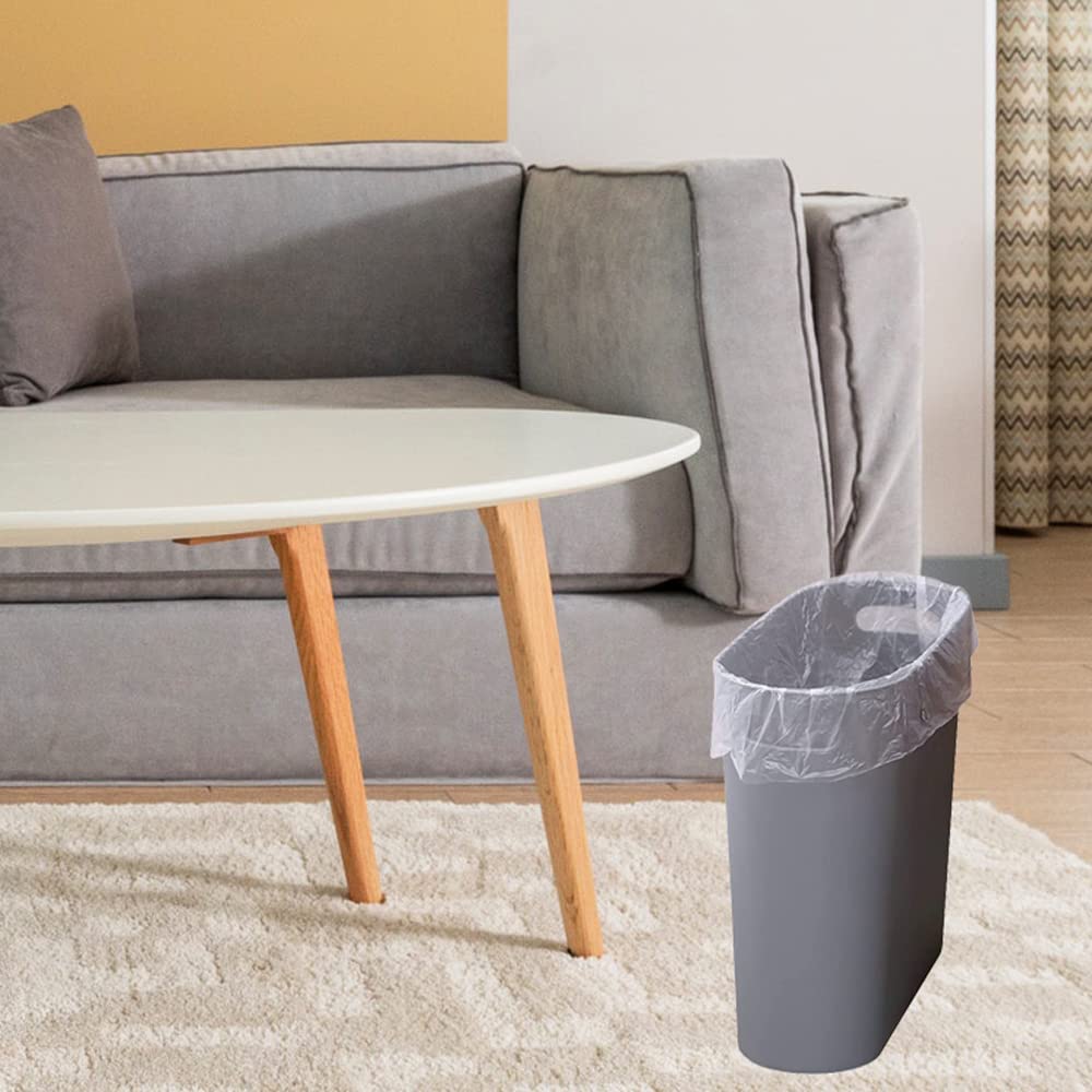 Small Trash Can Plastic Bathroom Wastebasket 3.2 Gallon Slim Garbage Container Bin with Handle for Home Kitchen Bathroom Bedroom Office, 2 Pack (Grey)