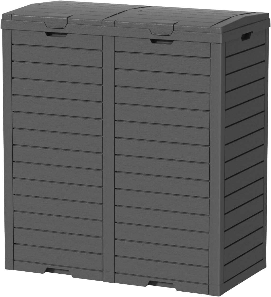 62-Gallon Outdoor Trash Can with lid, Waterproof, UV-Resistant Resin Garbage Can, Lockable Lid and Drip Tray, Animal-Proof, for Patio, Kitchen, Backyard and Deck