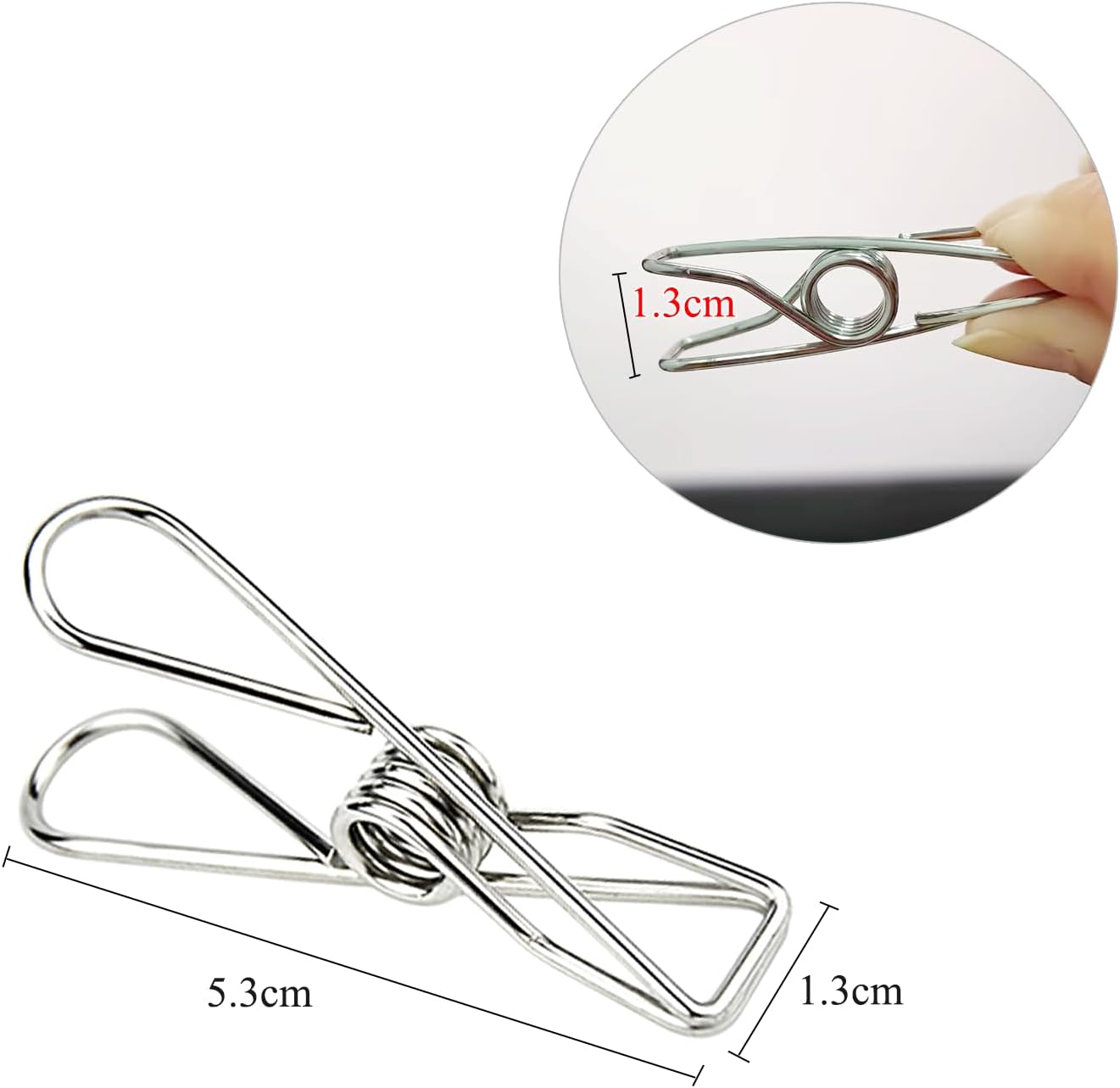 100 Pack Metal Clothes Pegs, Stainless Steel Utility Clips for Laundry, Washing Line, Snack Bags, Paper Files