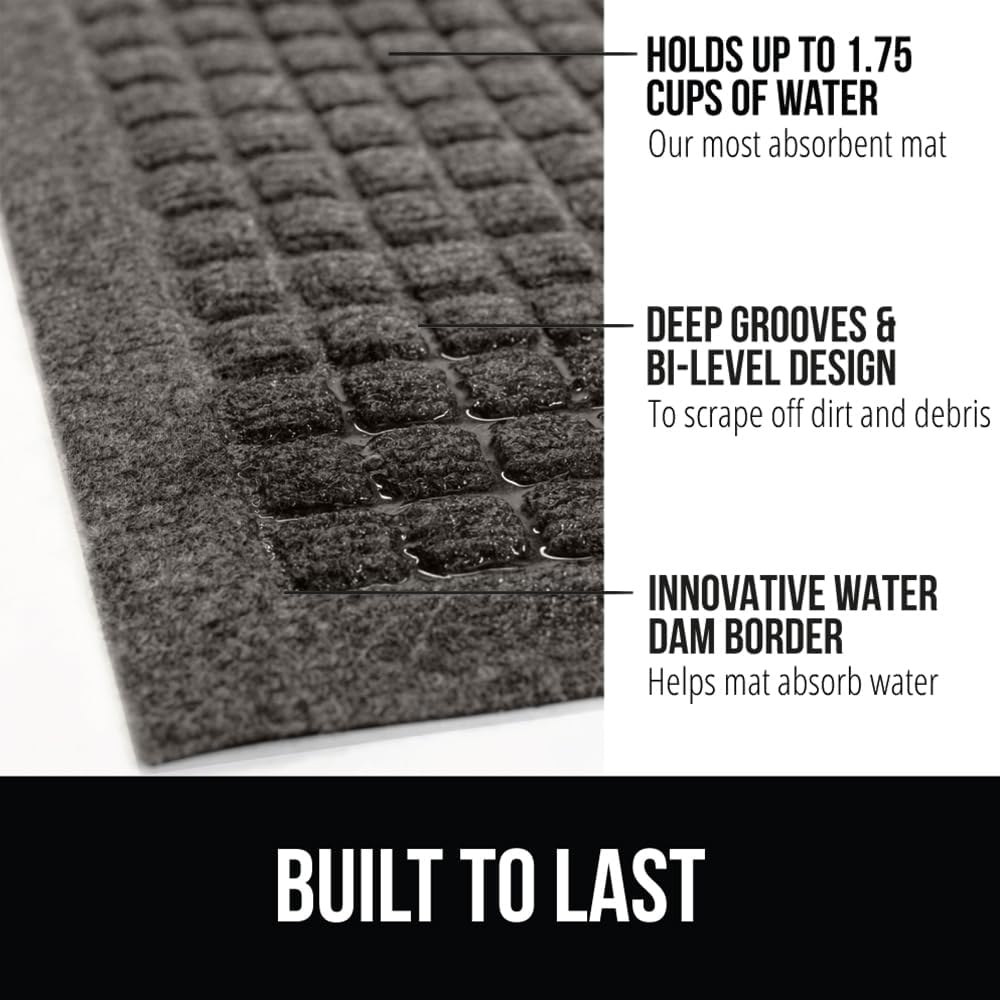 GORILLA GRIP Front Door Mat, Indoor Outdoor Ultra Absorbent HydroAbsorb Doormat, Absorbs Up to 1.7 Cups of Water, Stain and Fade Resistant, Rubber Backing Doormats, Captures Dirt, 29x17 Charcoal