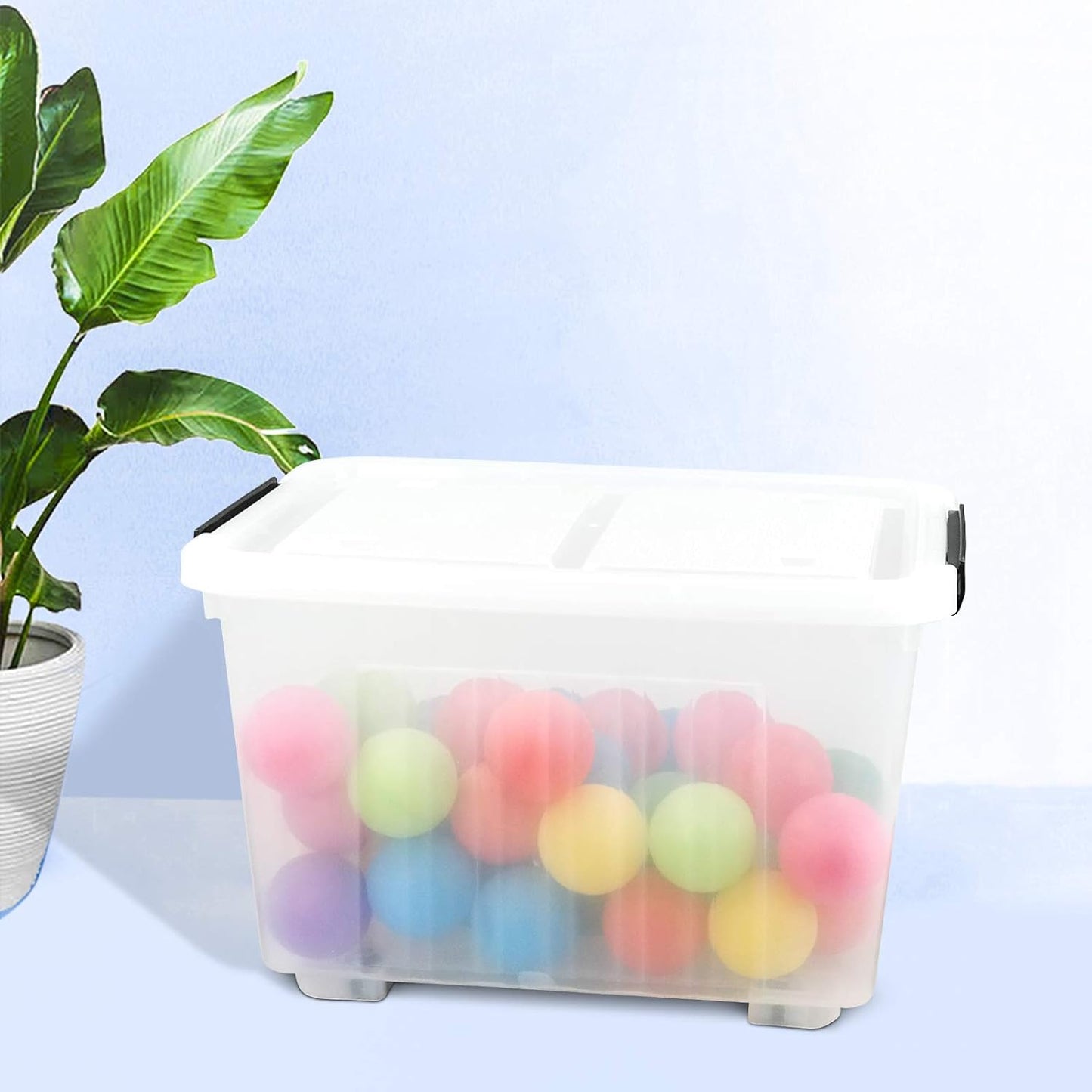 Bringer 4-Pack 30 L Clear Plastic Storage Box, Large Wheeled Storage Bin with lid