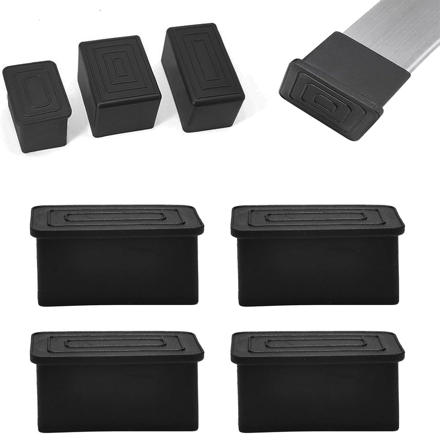 4 Pcs 1" x 1-1/2" Rectangular Rubber Chair Leg Caps, PVC Table Leg Covers, Flexible & Anti-Slip Furniture Leg End Caps, Chair Leg Floor Protectors for Bar Stool Leg Patio Indoor, Black