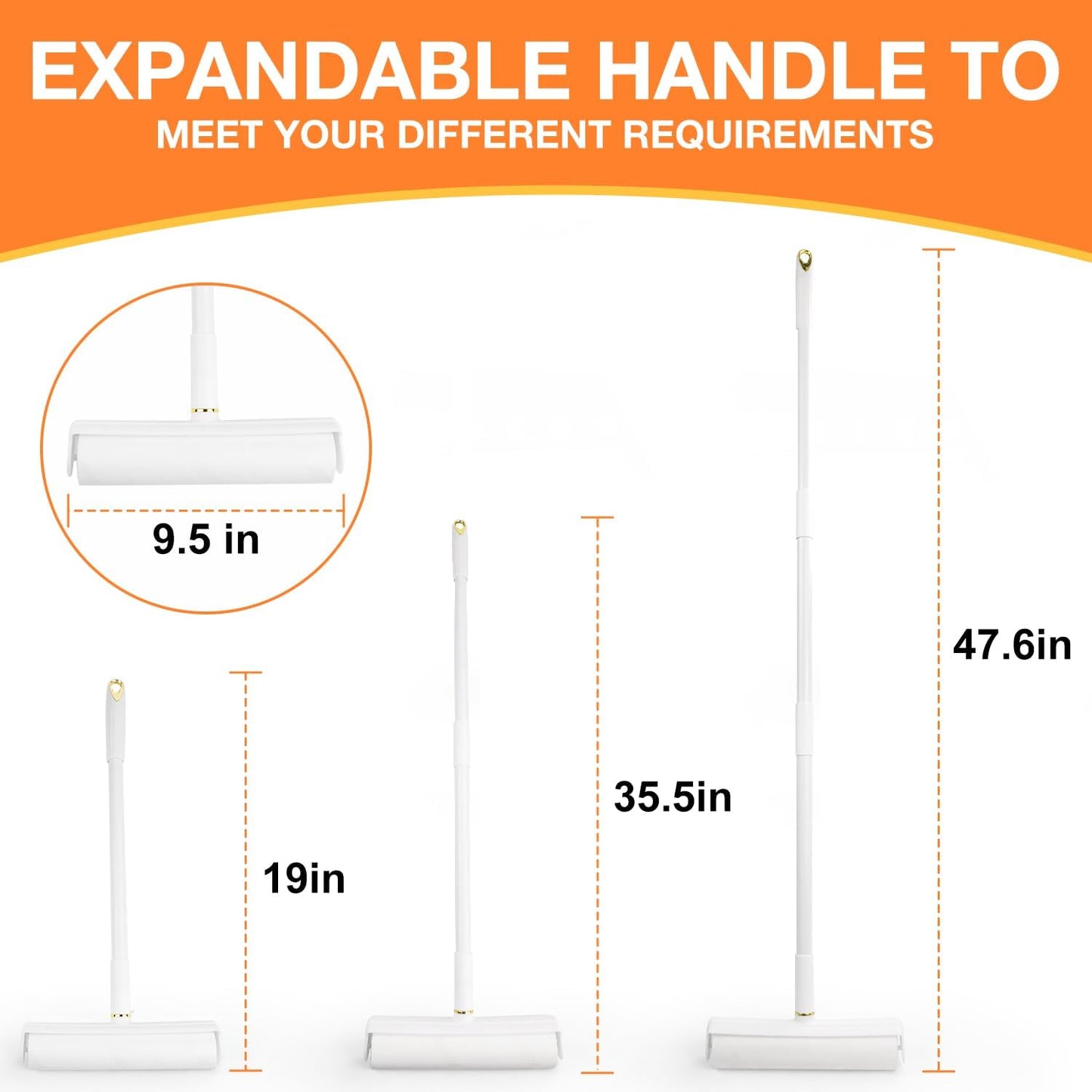 Large Lint Roller Pet Hair Remover 540 Adhesive Sheets Rollers 9.45 Extra Sticky Dog Cat Adjustable Handle 7.9-47.6 Inch, 6 Replaceable Rolls 90 Sheets Each, 3 Extension Rods for 4 Heights