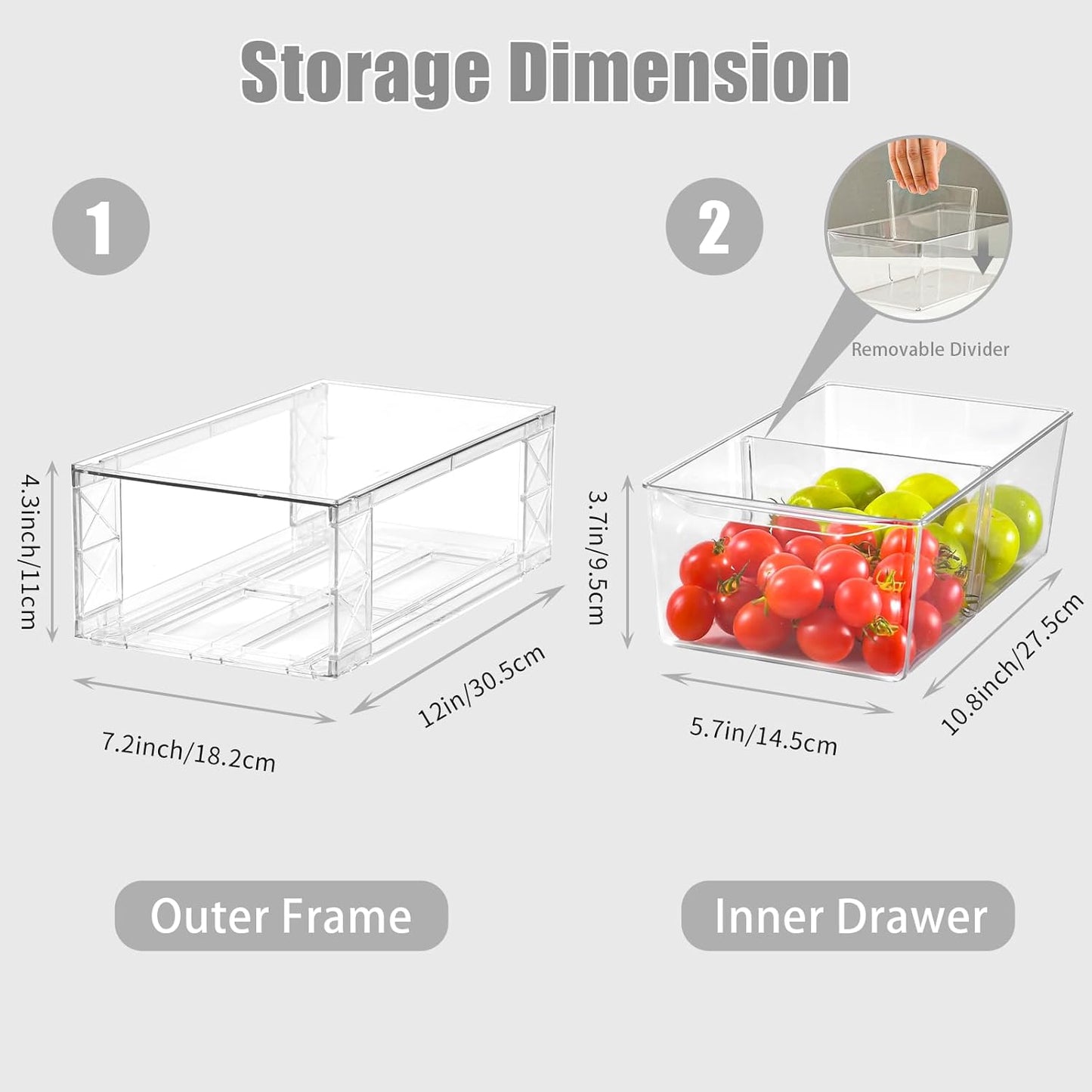4Pack Clear Stackable Kitchen Storage Organizer,Pantry Organizers and Storage,Foods Organizer Bins with Handles, Easily Assemble for Bathroom, Kitchen, Refrigerator, Pantry, Cabinet, Closet