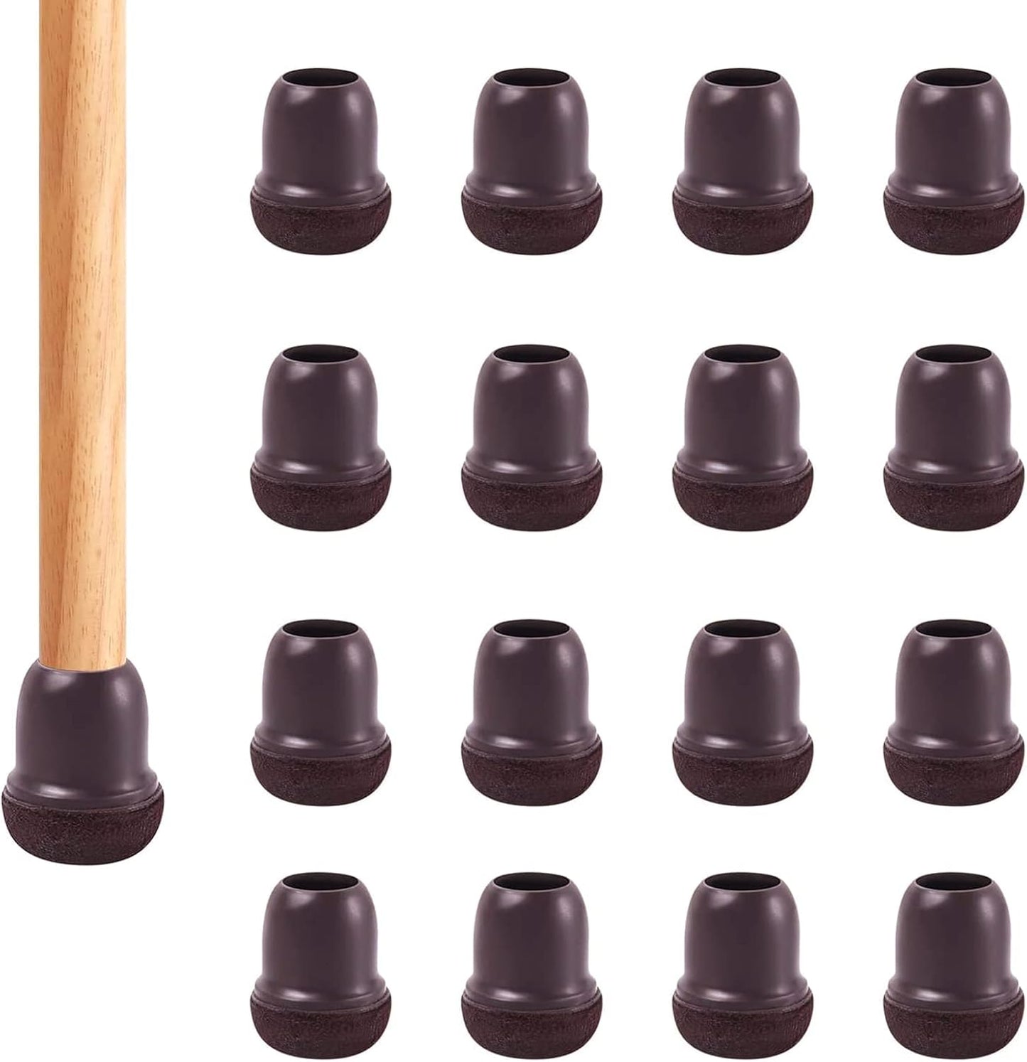24 PCS Extra Small Silicone Chair Leg Floor Protectors with Felt, Chair Leg Caps, Felt Furniture Pads, Floor Protectors for Chair, Table Chair Leg Covers Cups, No Scratches (Fit 0.5"-0.8", Dark Brown)