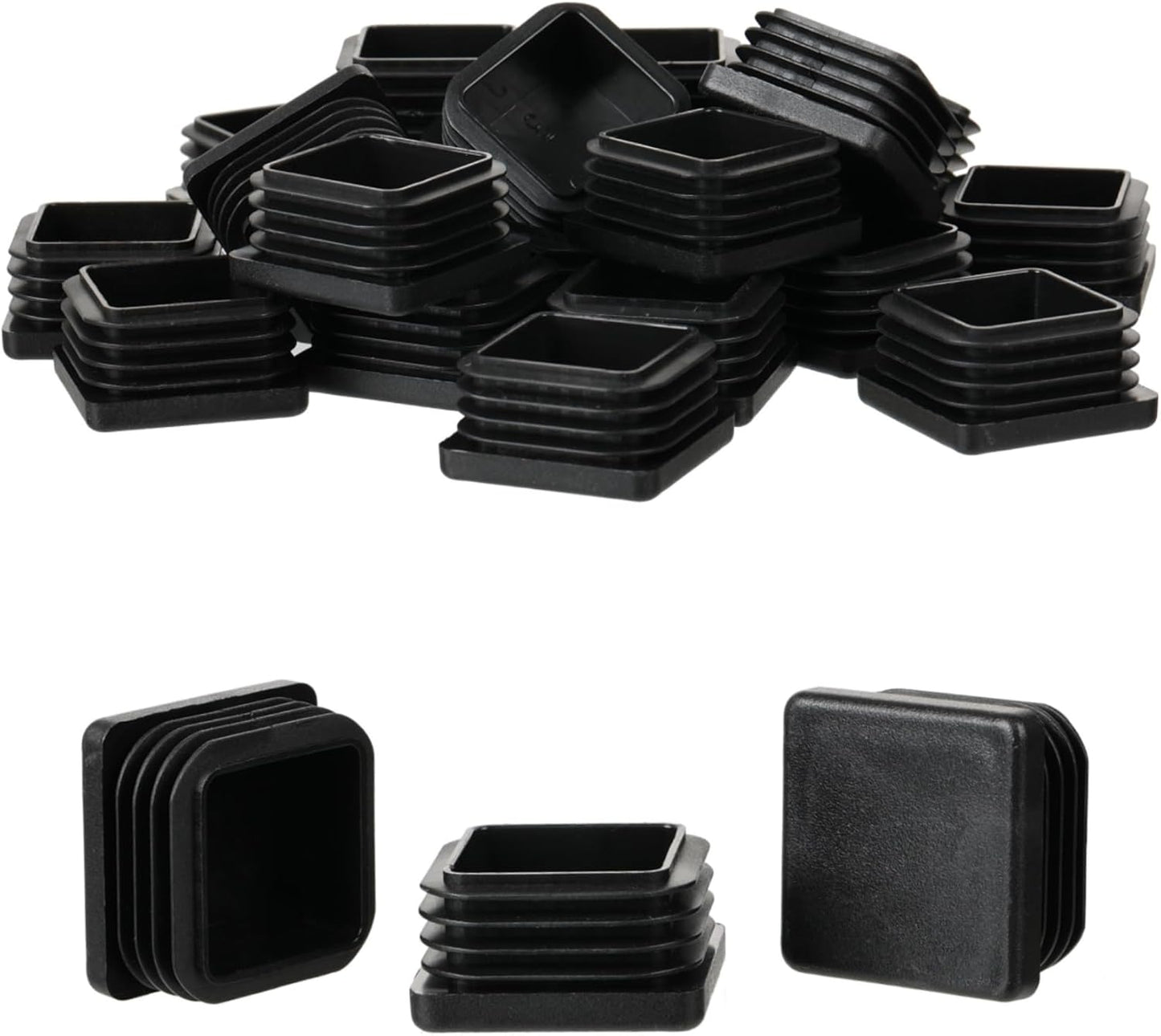 Furnigear Plastic Plugs Tubing End Cap Chair End Caps Outside Bottom Tubing Caps Square Furniture Sliders Glides Black (24, Fit 1.19-1.3" Square Tube Inner Size)