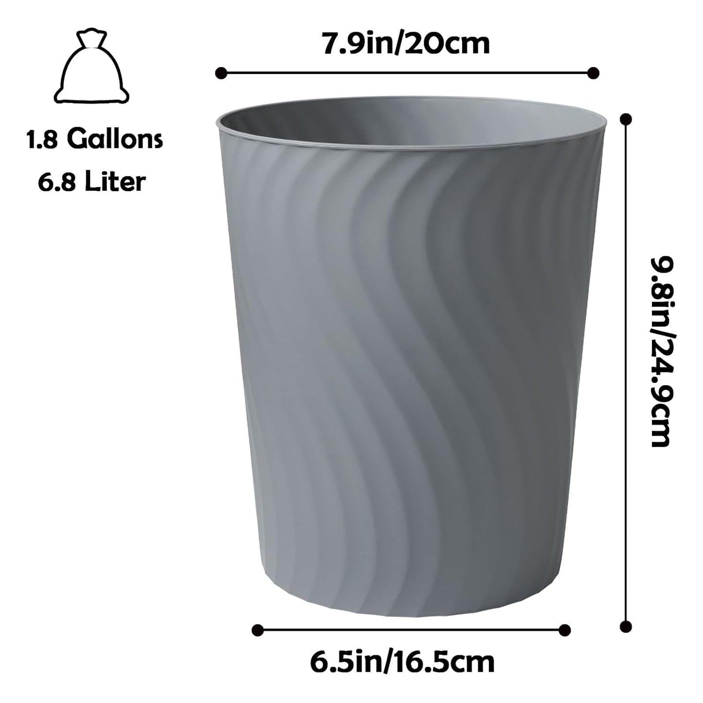 YGJT Small Trash Can, 3 Pack 1.8 Gallons Bathroom Trash Can, Slim Waste Basket, Round Garbage Can, Plastic Trash Bin for Kitchen, Dorm, Bedroom, Office, Living Room, Study, Compact Spaces(Grey)