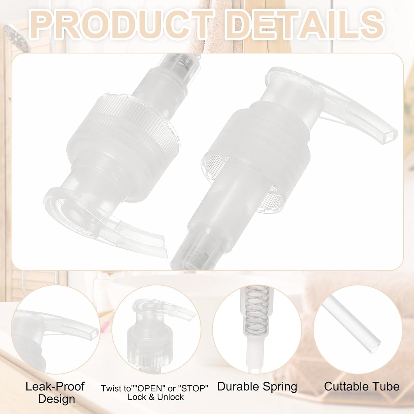 uxcell 8 Pcs Soap Dispenser Pump Heads Soap Dispensers Top Pumps Replacement Switch Pumphead for Standard 24/415 Neck Size Lotion Shampoo Bottle, Transparent