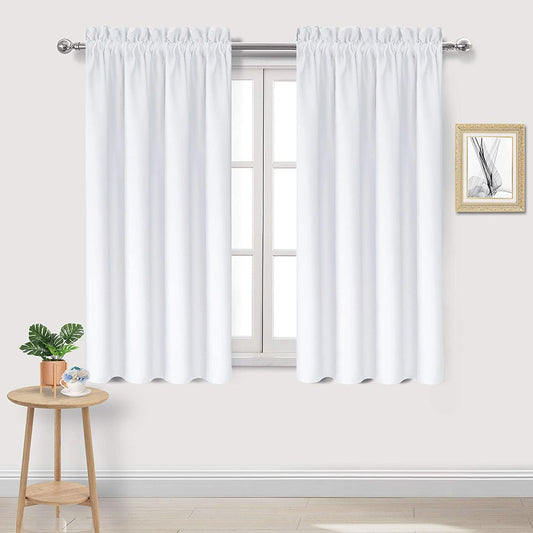 DWCN White Curtains for Living Room Thermal Insulated, 50% Light Blocking Curtains for Bedroom, Dining Room Window, W 42x L 45 Inch, Set of 2 Rod Pocket Curtain Panels