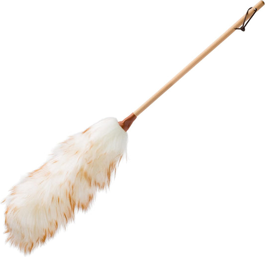 Redecker Lambswool Duster, Natural Magnet for Dust and Fine Particles, Cleans Without Scratching, Untreated Lambswool and Untreated Wooden Handle, 27-1/2 inches, Made in Belgium
