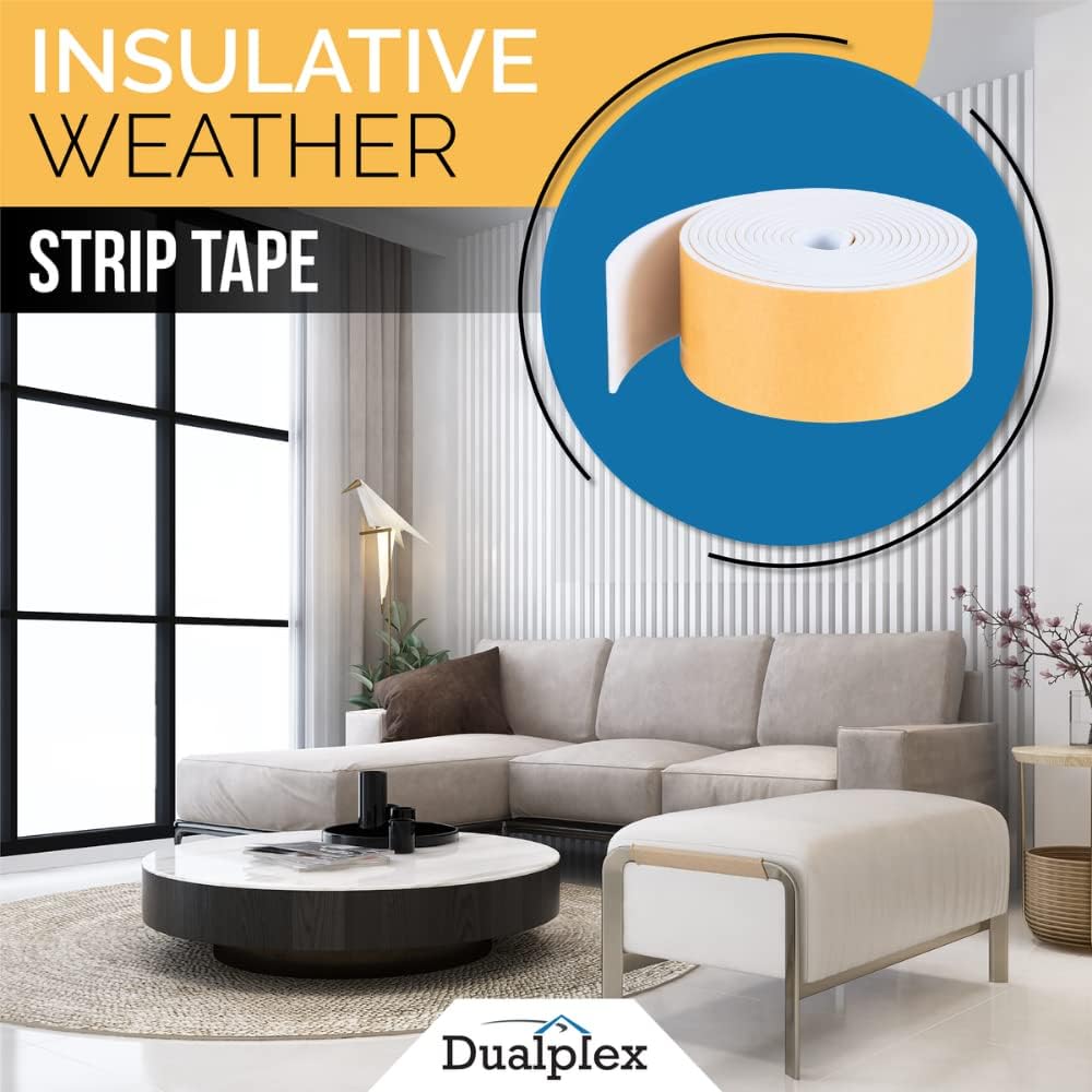 High Density Foam Weather Stripping Door Seal Strip Insulation Tape Roll for Insulating Door Frame, Window, Air Conditioner | Self Adhesive Sealing Weatherstrip (4 in x 1/4 in x 10 Ft, White)