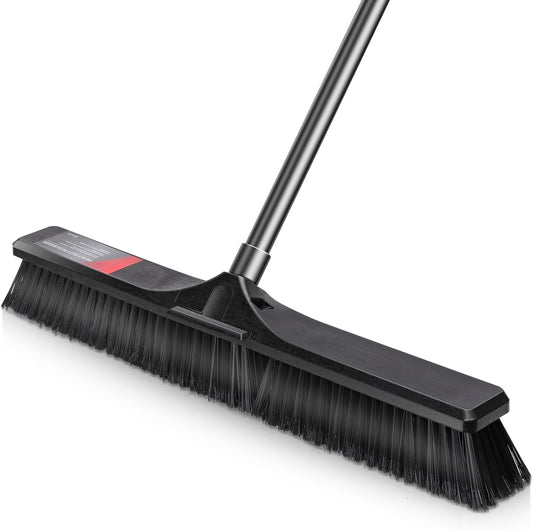 Push Broom Outdoor Heavy Duty,Masthome 24" Push Broom with Stiff Bristles,Heavy Duty Garden Broom,Outdoor Stiff Sweeping Broom for Garage Yard Patio Deck Concrete Wood Stone Floors Scrub and Cleaning