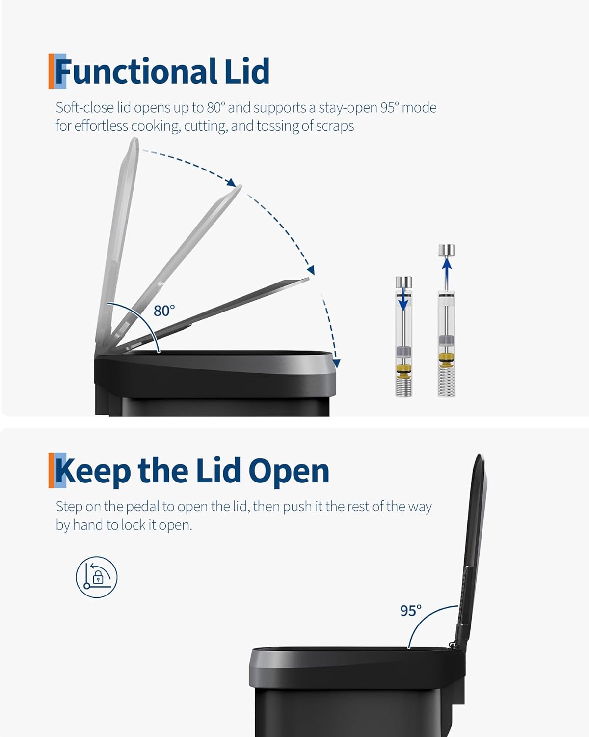 Garvee 13 Gallon / 50 Liter Metal Trash Can with Lid, Large Garbage Can for Kitchen, Rustproof Step-on Kitchen Metal Trash Bin with Liner Rim, Rear Handle, Soft Close Plastic Lid, Black