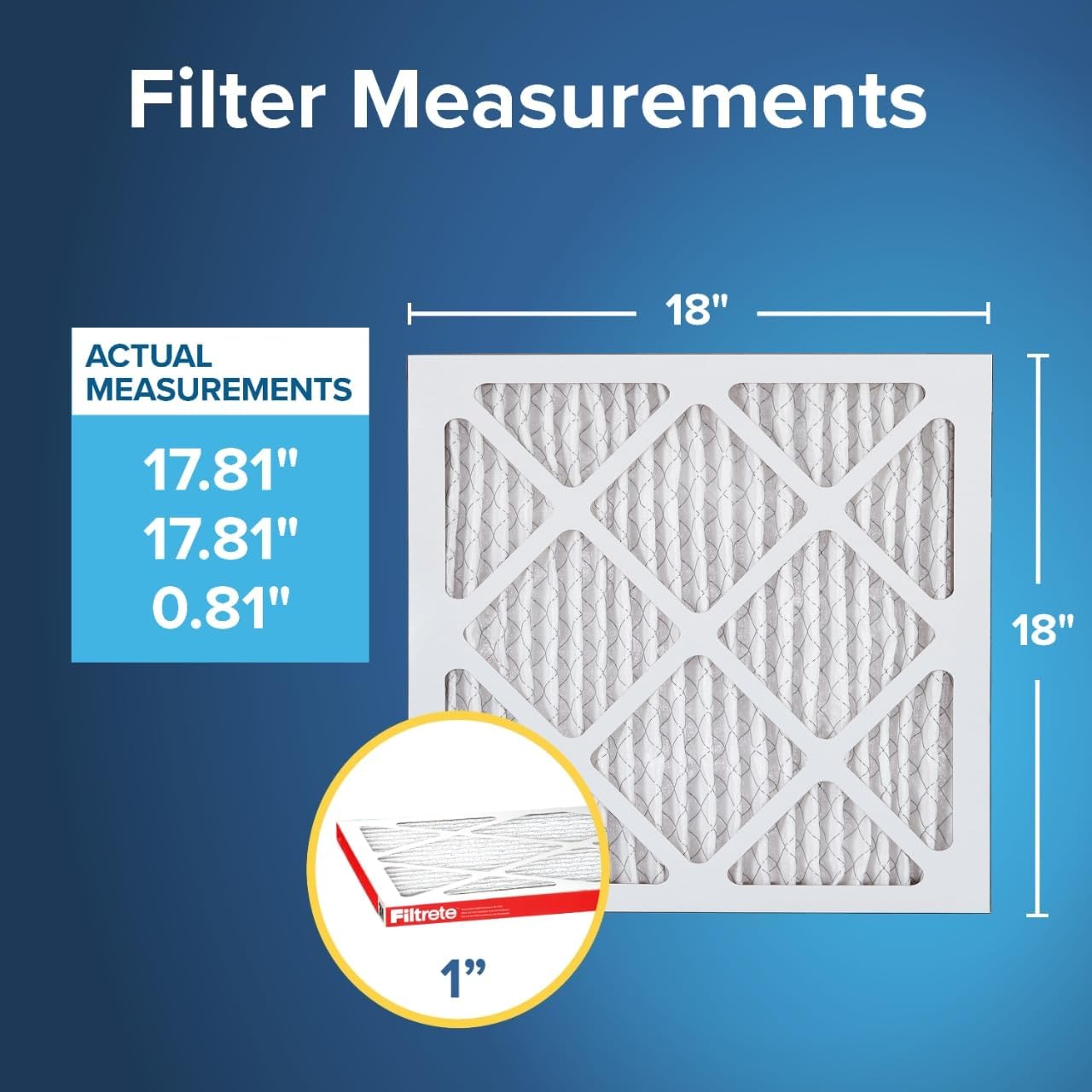 Filtrete 18x18x1 AC Furnace Air Filter, MERV 11, MPR 1000, Micro Allergen Defense, 3-Month Pleated 1-Inch Electrostatic Air Cleaning Filter, 6 Pack (Actual Size 17.81x17.81x0.81 in)