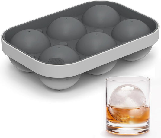 2.5inch Spherical Ice Ball Tray For Whiskey, Big Ice Freezer Mold for Cocktails，Easy Fill In & Release Ice Cube Mold, Durable &Reusable Spherical Ice Maker (Steel Grey)