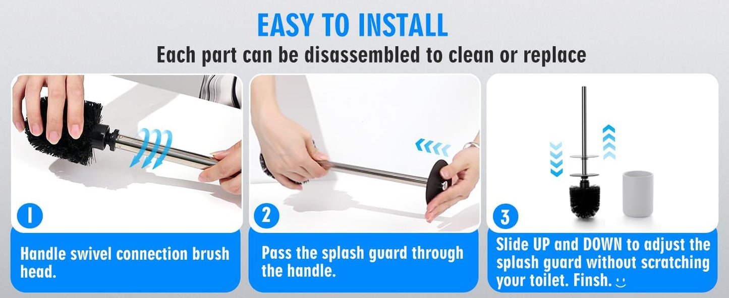 Ceramic Toilet Brush & Holder Set - Freestanding Deep-Cleaning Toilet Bowl Cleaner Brush, Stainless Steel Handle, Small & Sturdy for Storage, Easy to Clean, Non-Scratching