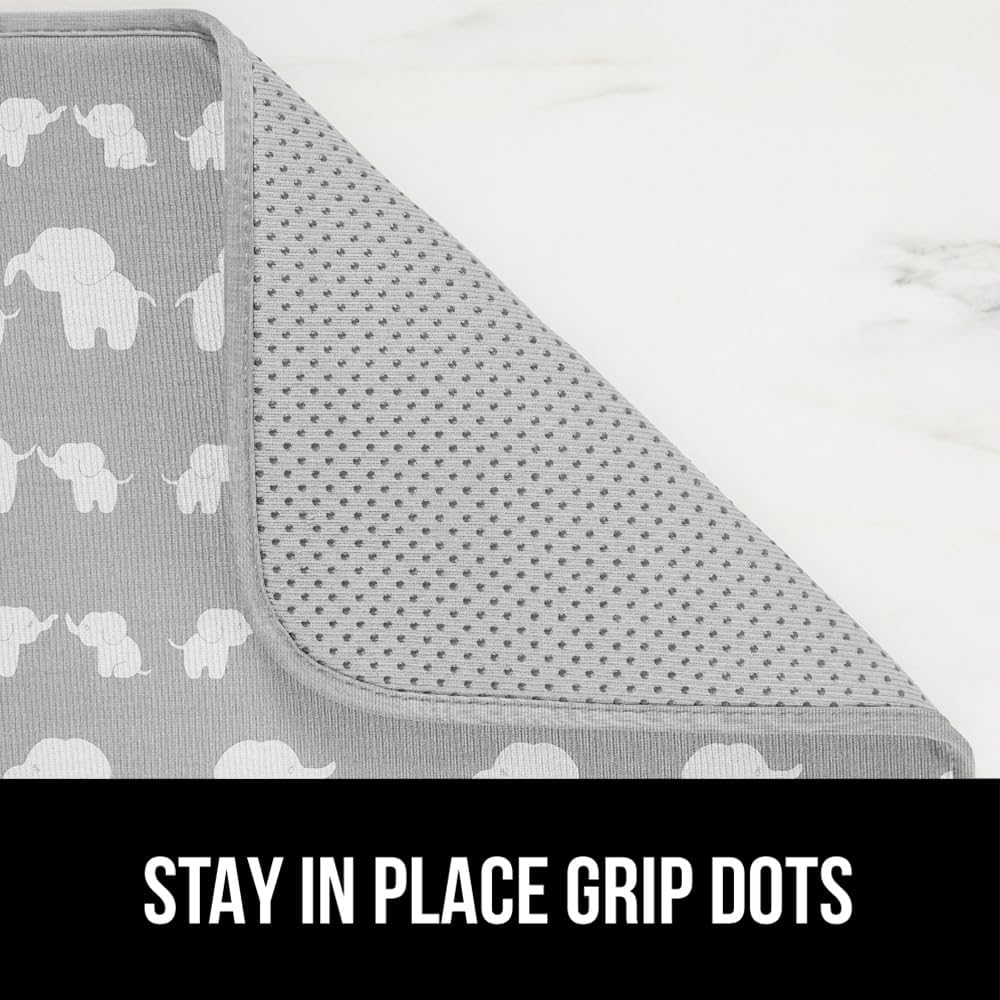 GORILLA GRIP Ultra Water Absorbent Microfiber Dish Drying Mat, 18x24, Quick Dry Thick Mesh, Slip Resistant Pad for Sink Dishes or Under Rack, Kitchen Counter Accessories, Machine Wash Mats, Elephants