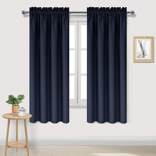 DWCN Navy Room Darkening Blackout Curtains - Thermal Insulated Privacy Energy Saving Window Curtain Drapes 42 x 63 inch Length, Set of 2 Bedroom Living Room Curtains