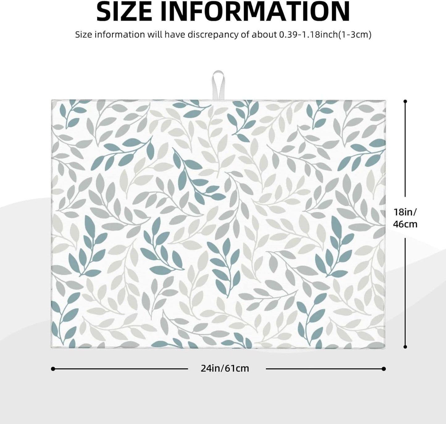 Grey And Blue Leaves Branches Microfiber Absorbent Reversible Dish Drying Mat For Kitchen Counter Xl Large Pad 18 X 24 Inch