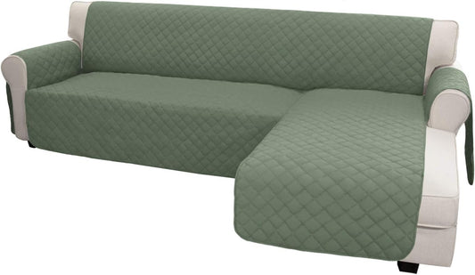 Easy-Going L Shape Sofa Slipcover - Reversible Chaise Cover - Furniture Protector for Pets, Kids, Dogs, Cats (Small, Greyish Green/Greyish Green)