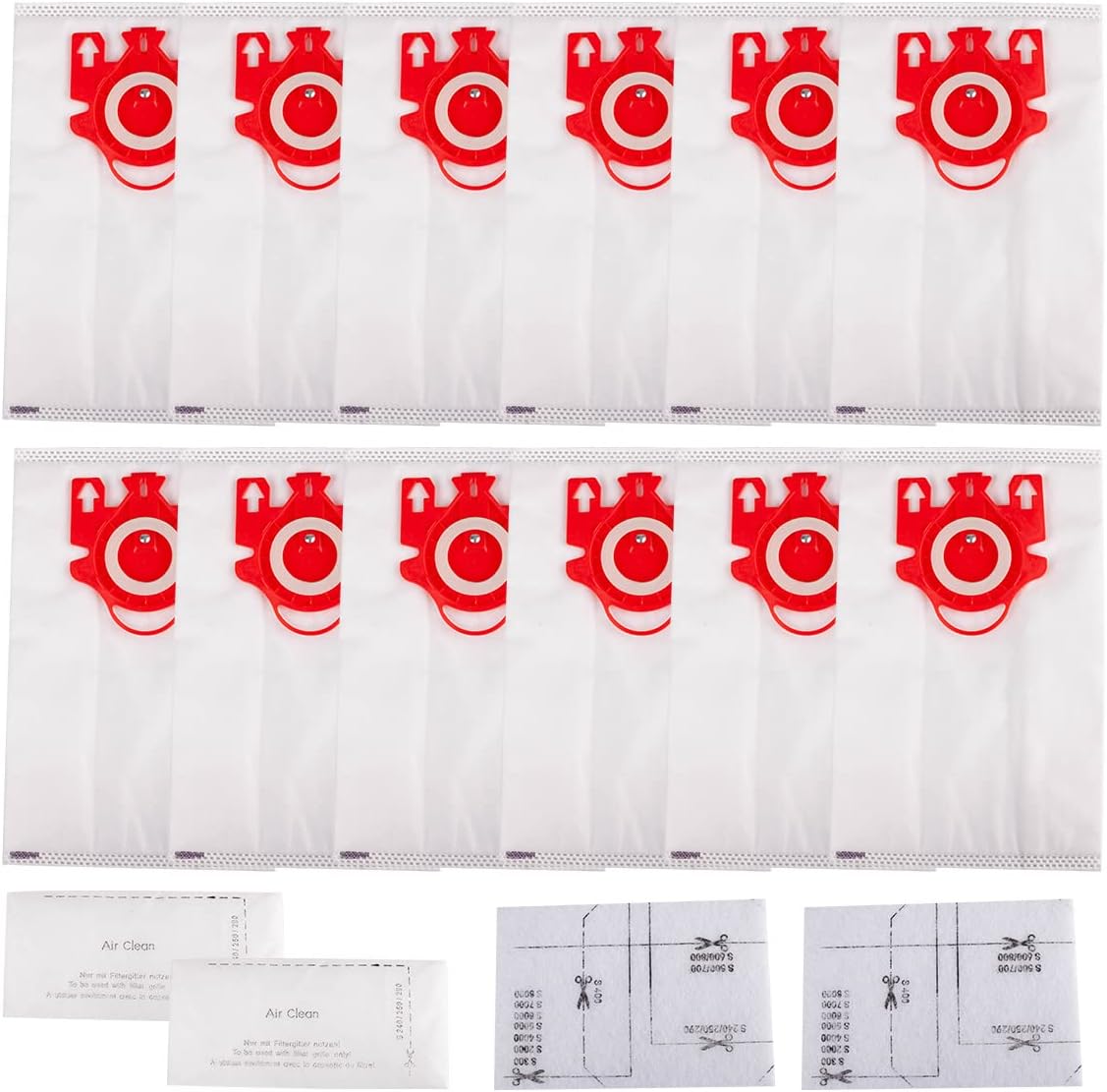 12 Pack FJM Dust Bags + 2 Pack Filters Replacement for Miele FJM Vacuum Compact C2 Compact C1 Complete C1 S241 S290 S300i S500 S700 S4 S6 Series