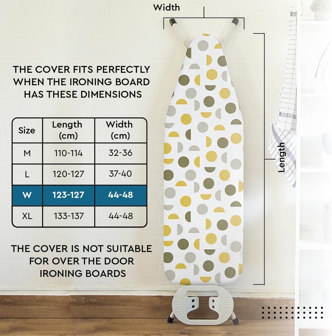 Encasa XO Ironing Board Cover and Pad 49"x18" - Thick 3mm Felt Padding, Drawstring Tightening & Lock, Easy Fit, Scorch & Stain Resistant, Fits Wide Ironing Board - Daisy Blue