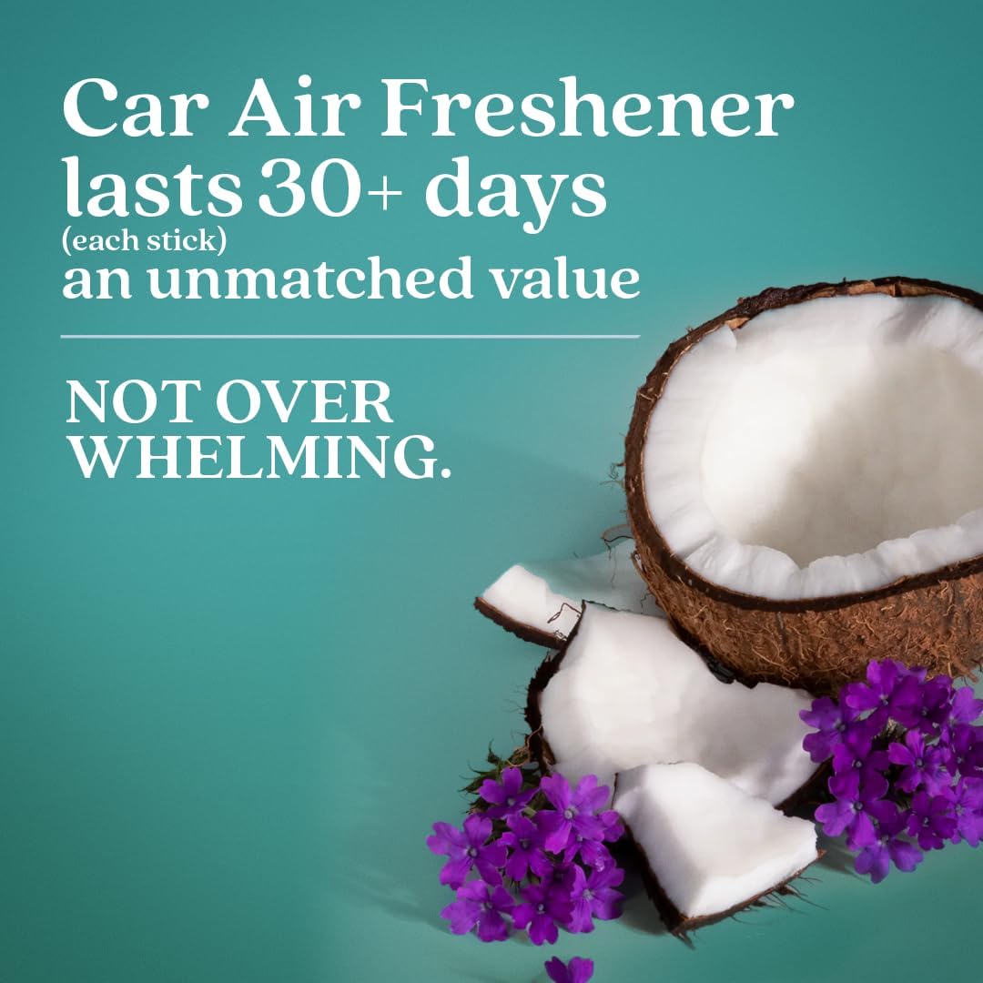 Enviroscent Non-Toxic Car Air Freshener (Seaside Coconut & Verbena) Natural Car Air Freshener | Essential Oil Diffuser | Car Scent Lasting Over 180 Days | 3 Packs of 2 Hanging Auto Stix
