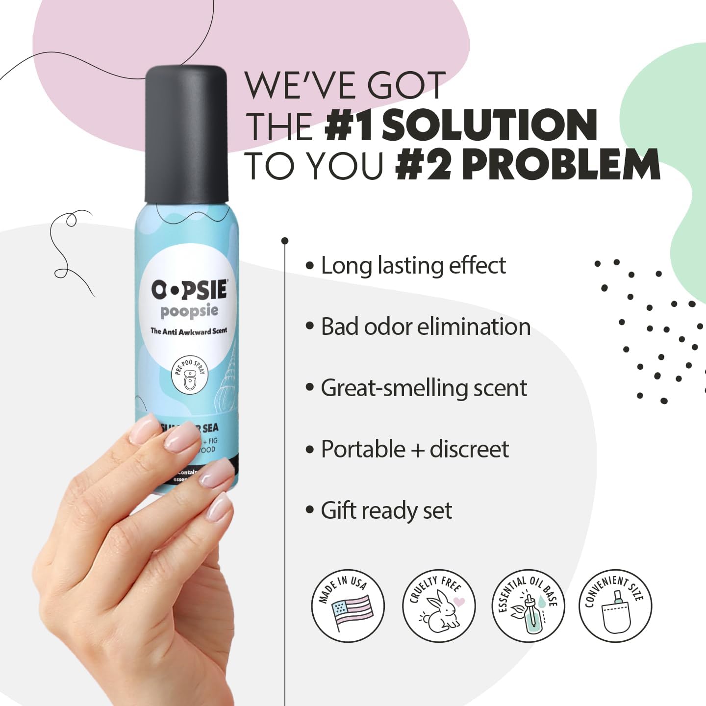 OOPSIE POOPSIE - Summer Sea - Before & After You Go Toilet Spray 2oz - Portable Odor Eliminator - 4 Pack