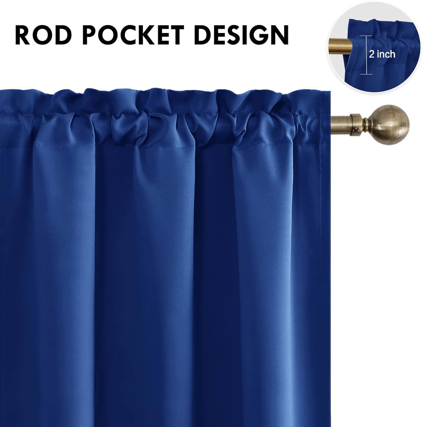 DWCN Blackout Curtains Room Darkening Thermal Insulated Bedroom Curtains Window Curtain Panels, 42 x 63 inches Long, Set of 2 Classic Blue Rod Pocket Drapes