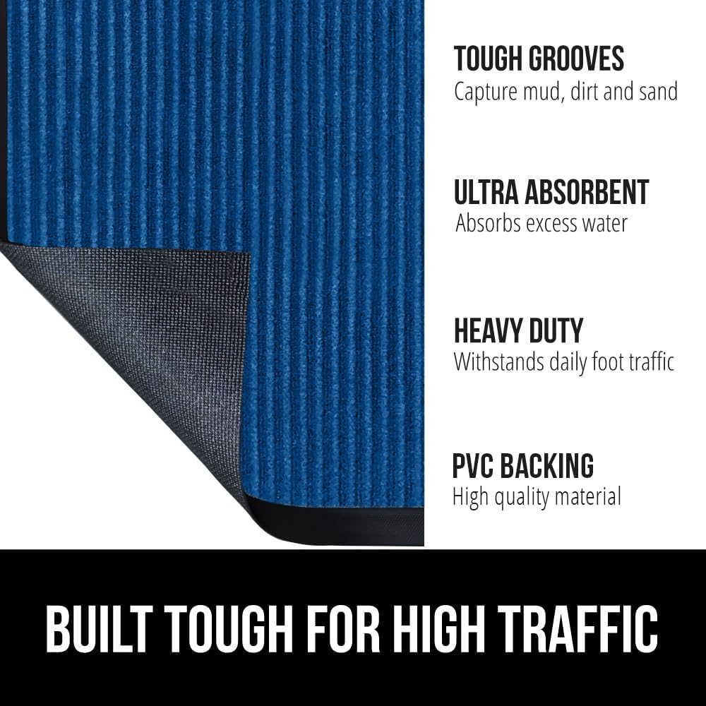GORILLA GRIP Traffic Guard Door Mat, 72x48, Heavy Duty Welcome Mats, Commercial Office Space Doormat, Waterproof, Fade Resistant, Strong Rubber Backing, Low Profile, Shoe and Boot Scraper, Blue