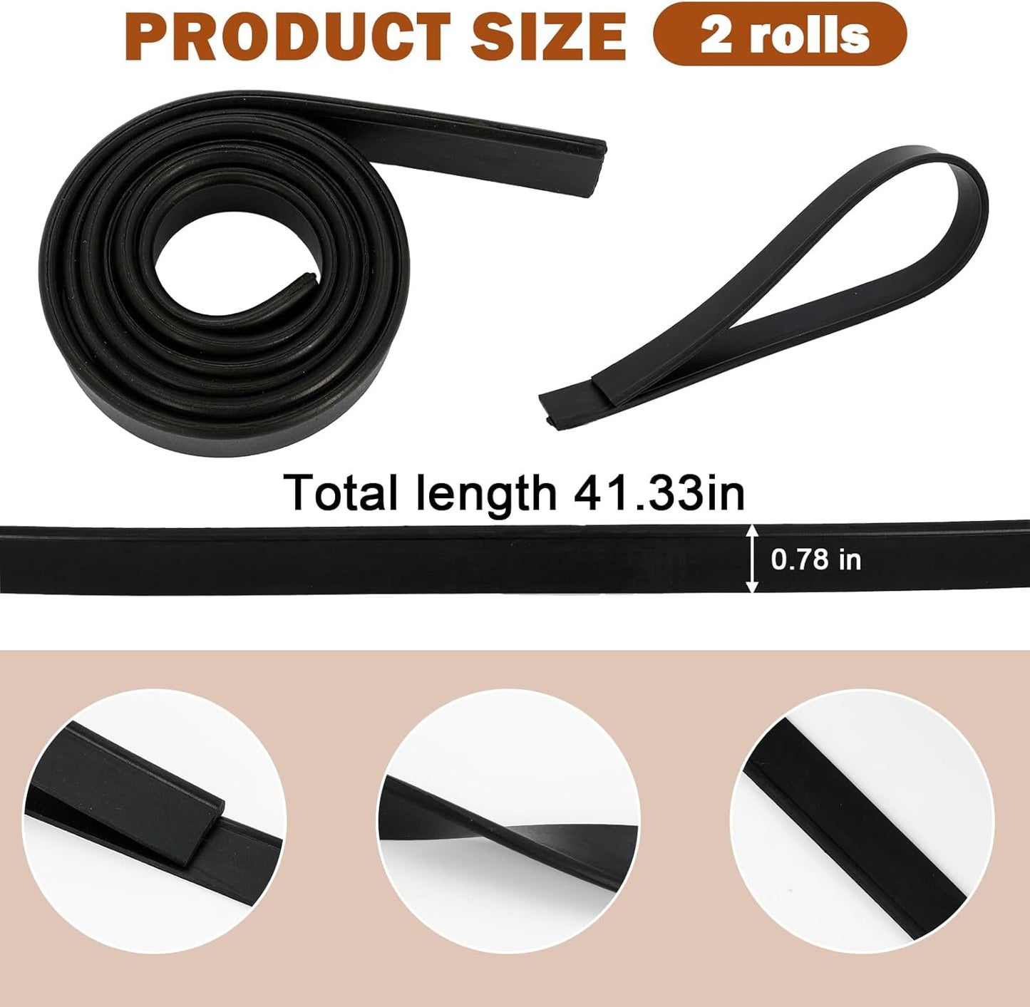 2 Rolls of 41 Inch Rubber Squeegee Replacement Blades for Window, Glass, and Shower Door Cleaning