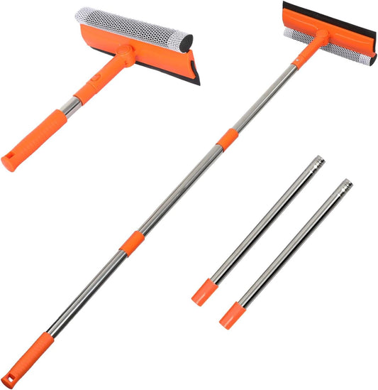 Professional Window Squeegee,2 in 1 Squeegee Window Cleaner with Long Stainless Steel Handle,Sponge Car Window Squeegee for Gas Station, Glass,Shower (Sponge Style)