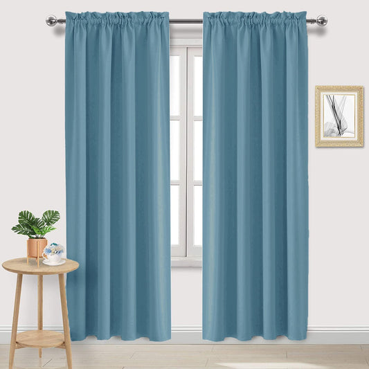 DWCN Blackout Curtains for Living Room Thermal Insulated, Energy Saving & Noise Reducing Bedroom Curtains, Stone Blue, W 52x L 95 Inch, Set of 2 Rod Pocket Curtain Panels