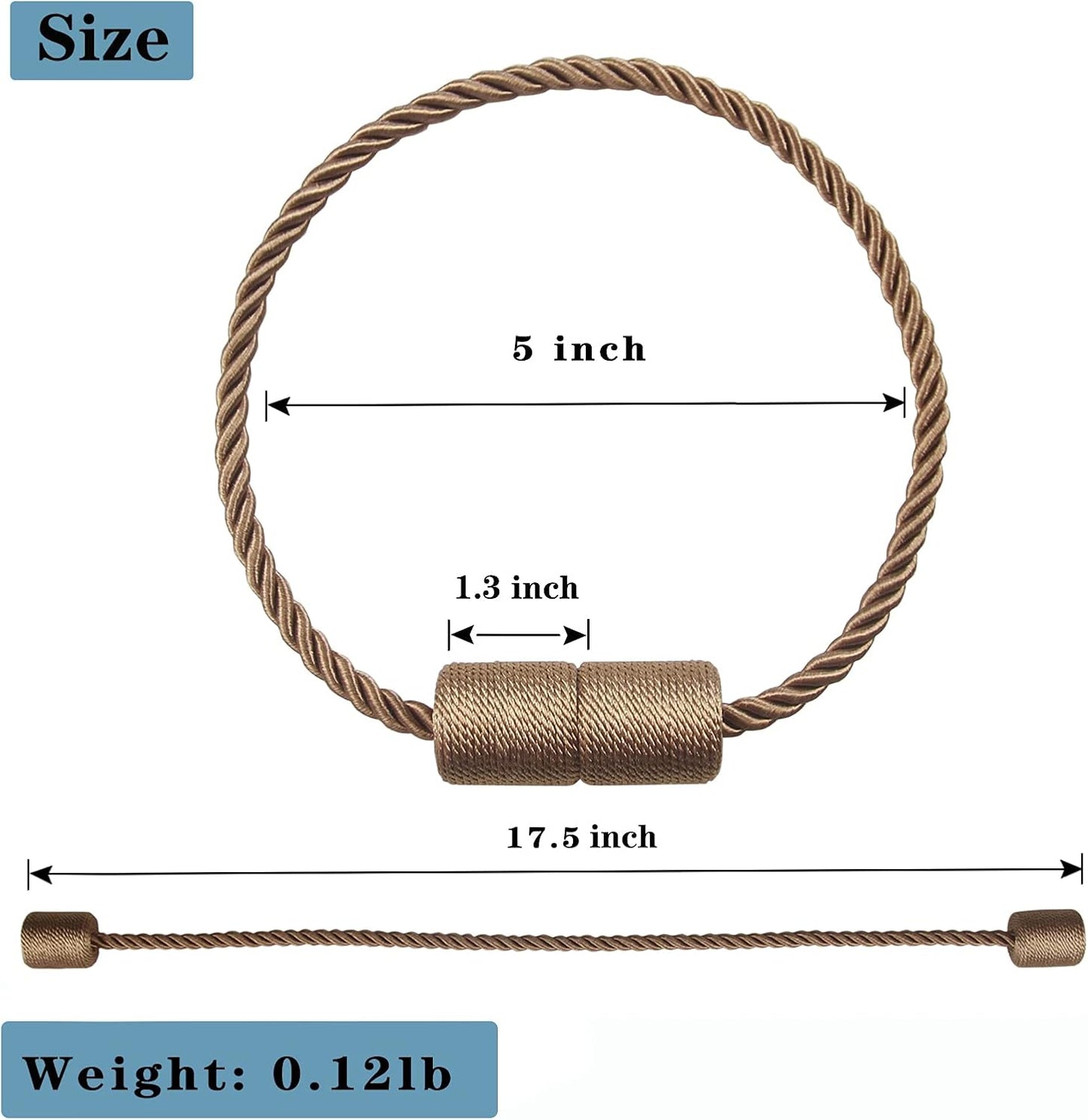 2 Pack Strong Magnetic Curtain Tiebacks Outdoor Elegant Decorative Tie Backs Modern Rope Tiebacks for Drapes Window Curtain Holdbacks for Draperies- Khaki