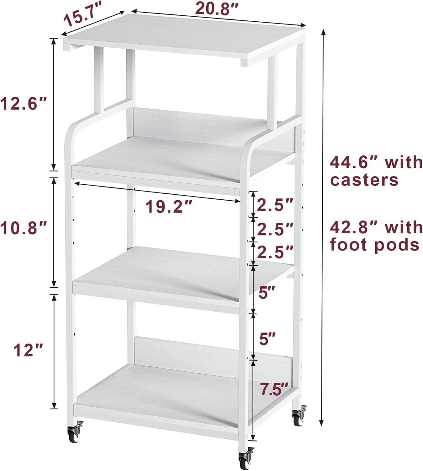 4 Tier White Printer Stand with Storage Shelf, Large Tall Printer Table for Home Office, Rolling Printer Cart with Industrial Wheels for Paper Shredder Scanner Fax Heat Press Small Space (White)