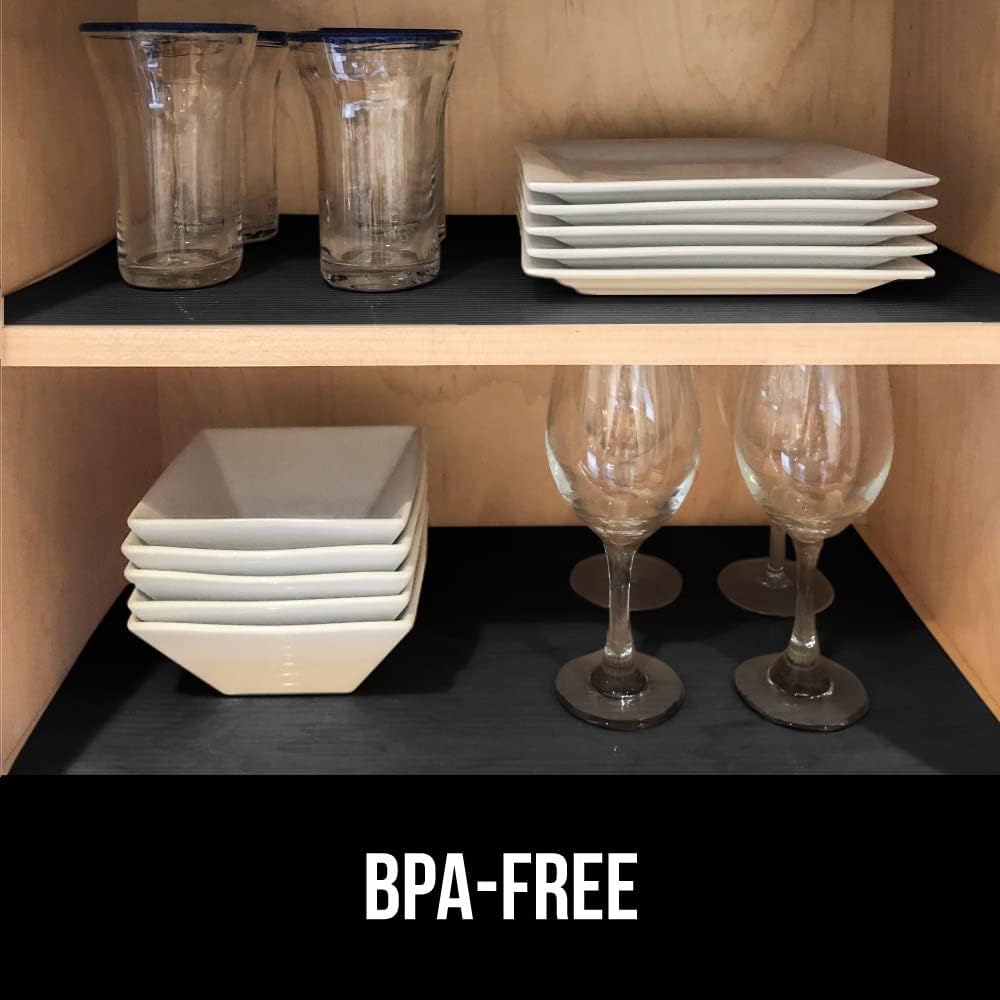 GORILLA GRIP DuraGuard Shelf Liner, 17.5x30 Non-Adhesive Cabinet Liners for Kitchen Drawers, Shelves, Refrigerator, Pantry Storage, Bathroom Closet, Durable Waterproof BPA Free Ribbed Plastic, Black