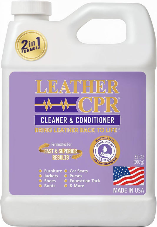 Leather CPR Leather Cleaner And Conditioner - Leather Conditioner For Couch, Leather Conditioner For Purses, Leather Furniture Cleaner And Conditioner, Car Seat Cleaner, Leather Restore, 32 oz