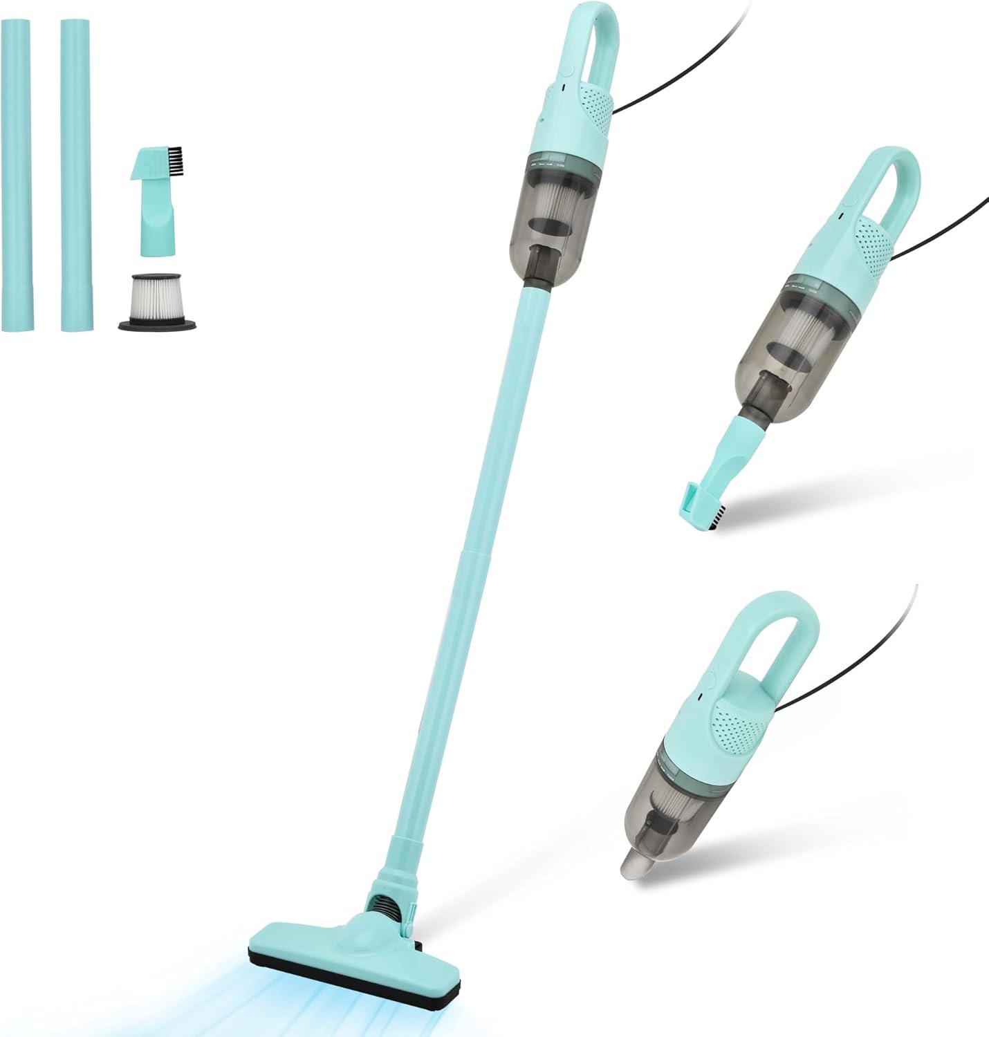 6-in-1 Lightweight Stick Vacuum Cleaner with 100W Powerful Motor, Mini Portable Household Handheld Vacuum Cleaner for Domestic Hard Floors, Carpets and Pet Hair(Green Corded)